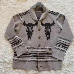 VINTAGE Cowichan Knit Western Bucking Bronc Rodeo Horse Cardigan